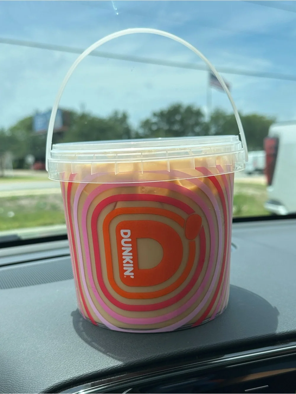 Dunkin' viral Pink & Orange Party Bucket Tumbler with Straw